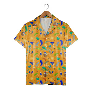 Rio Festival Hawaiian Shirt with Feathers and Maracas