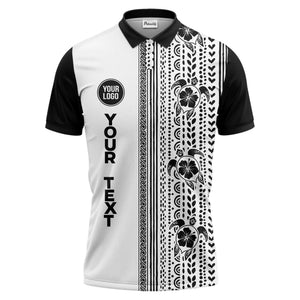 sea turtles hibiscus polynesian tribal black white polo shirt for men