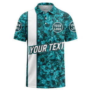 teal watercolor hibiscus & custom logo circle polo shirt