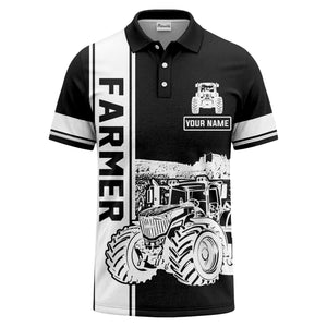tractor farm scene graphic illustration polo shirt for men