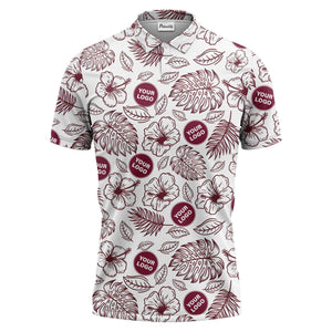 tropical illustrated floral leaves polo shirt for vacation vibes