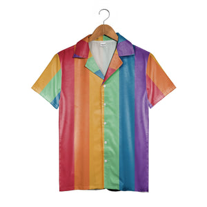 Vertical Rainbow Stripe Hawaiian Shirt in Bold Primary Colors