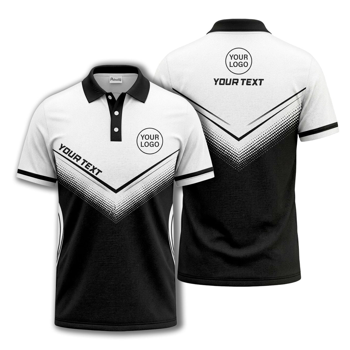 v-shape geometric halftone gradient golf polo shirt for men