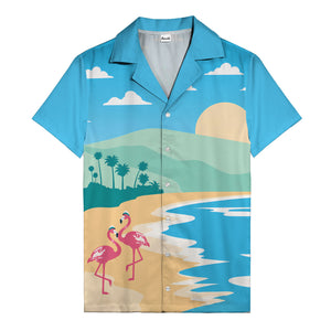 watercolor flamingos at palm sunset hawaiian shirt for beach days