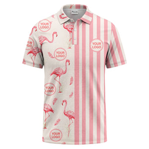 watercolor flamingos feather stripes golf polo shirt for men