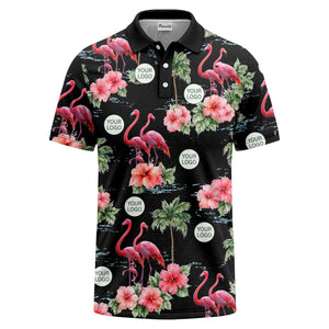 watercolor flamingos & hibiscus palm trees polo shirt for men