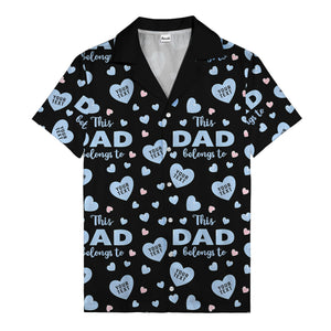 watercolor hearts & custom names hawaiian shirt for dad, navy blue