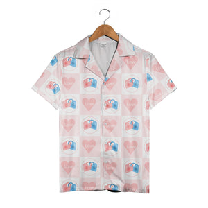Watercolor Hearts Hawaiian Shirt in Blush Pink Rose and Fuchsia Tones