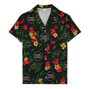watercolor hibiscus & monstera leaves hawaiian shirt for men