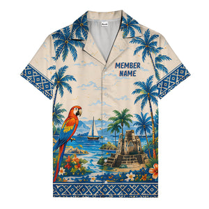 watercolor parrot sailboat castle ruins hawaiian shirt