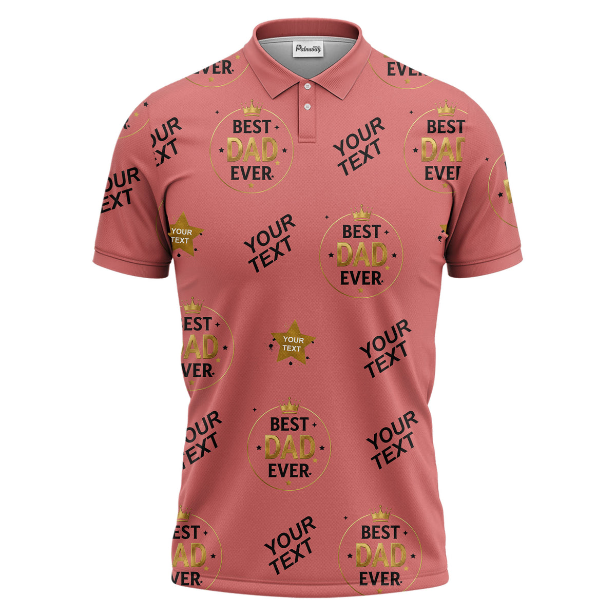 best dad ever crown & stars repeat pattern black gold polo shirt