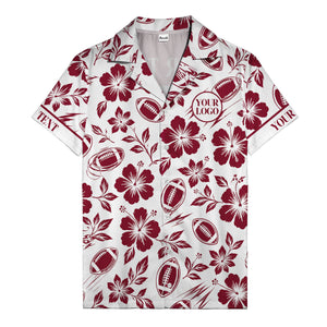 black hibiscus flowers & football silhouettes hawaiian shirt for men
