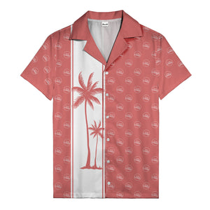 black white vertical palm trees & custom logo repeat hawaiian shirt