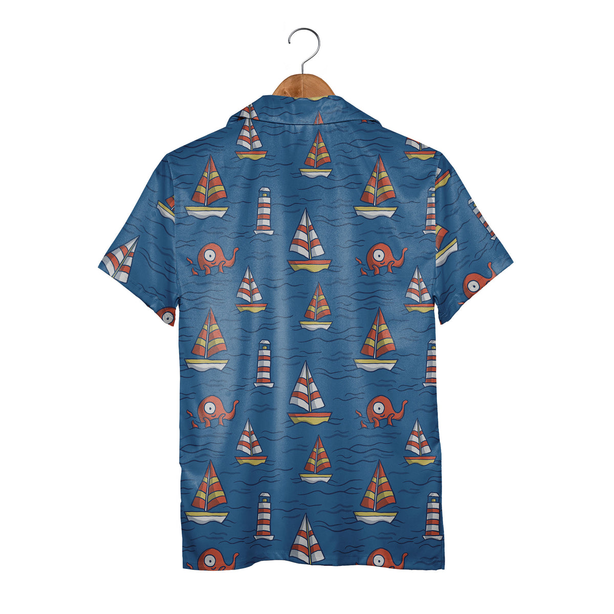 Cartoon Octopus & Lighthouse Nautical Hawaiian Shirt – Ocean Sailing Adventure