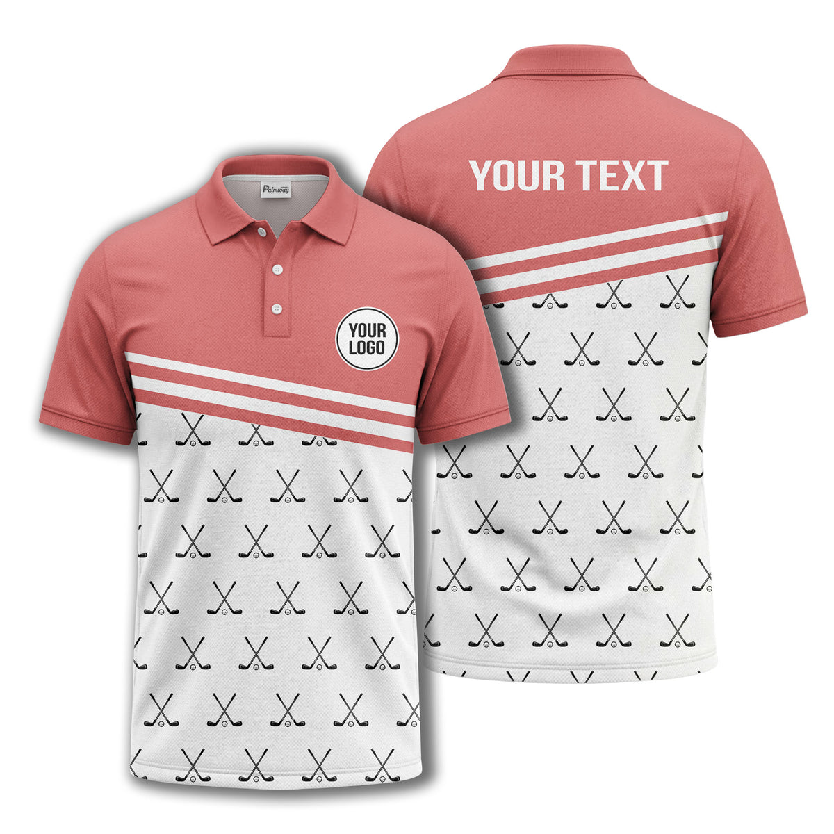 crossed golf clubs & balls repeat pattern polo shirt for men
