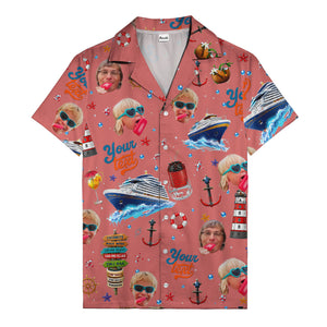 cruise ship faces & cocktail signs cartoon hawaiian shirt