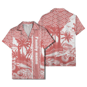 cruise ship & palm trees fish waves aloha hawaiian shirt