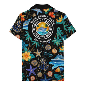 cruise ship palm trees starfish watercolor hawaiian shirt