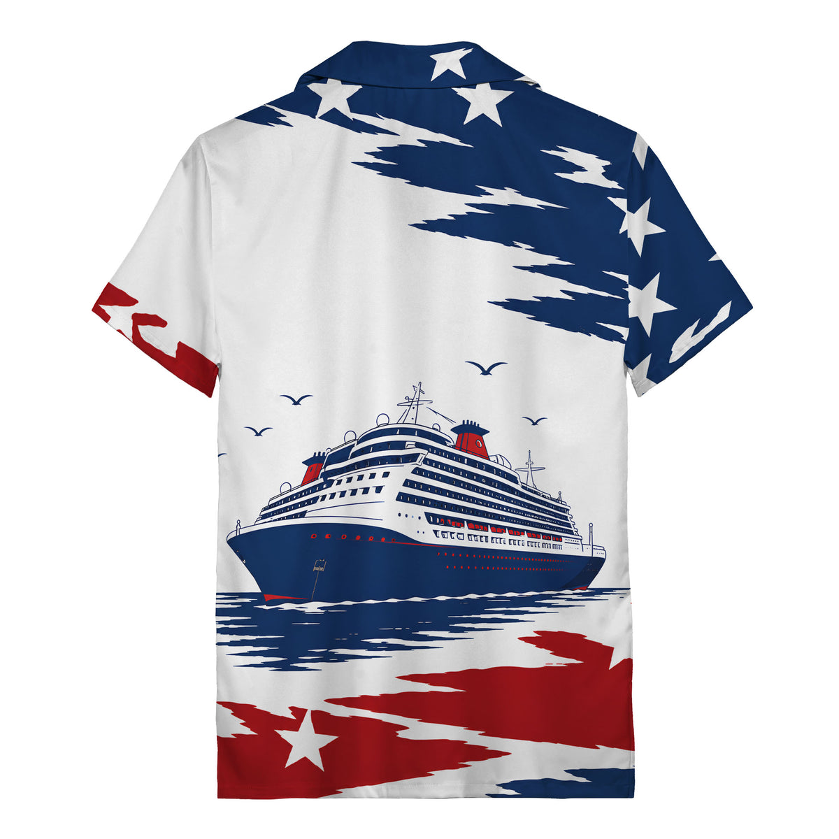 Cruise Ship & Seagulls Over Stars & Stripes Hawaiian Shirt
