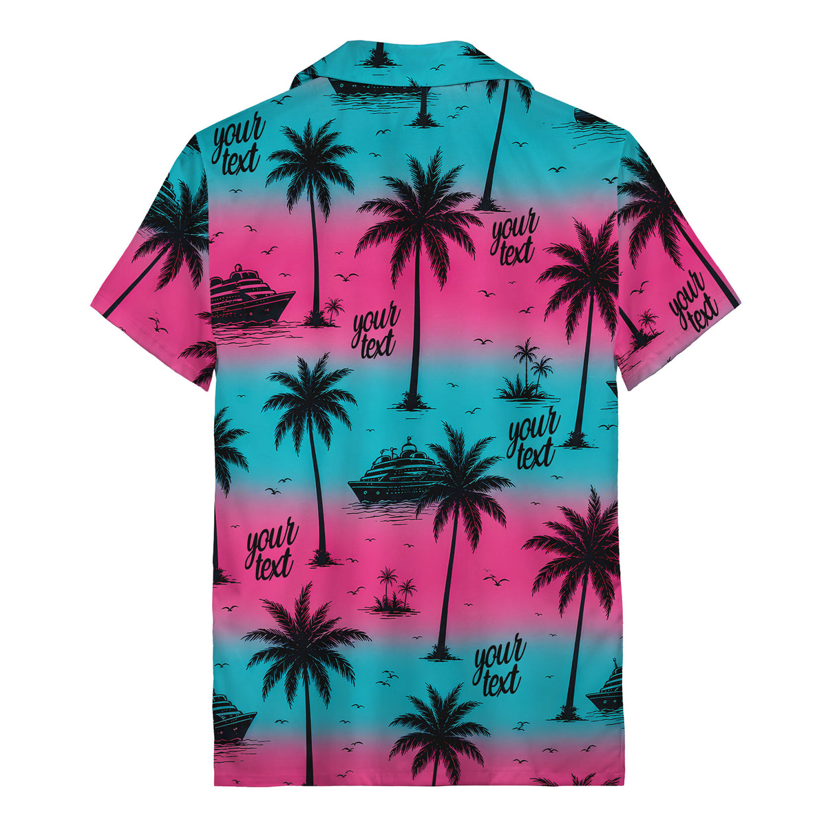 cruise ships & palm trees sunset coral pink hawaiian shirt