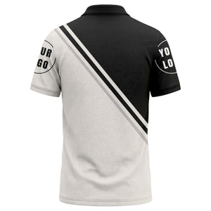 custom logo circles & diagonal stripes all over print polo shirt
