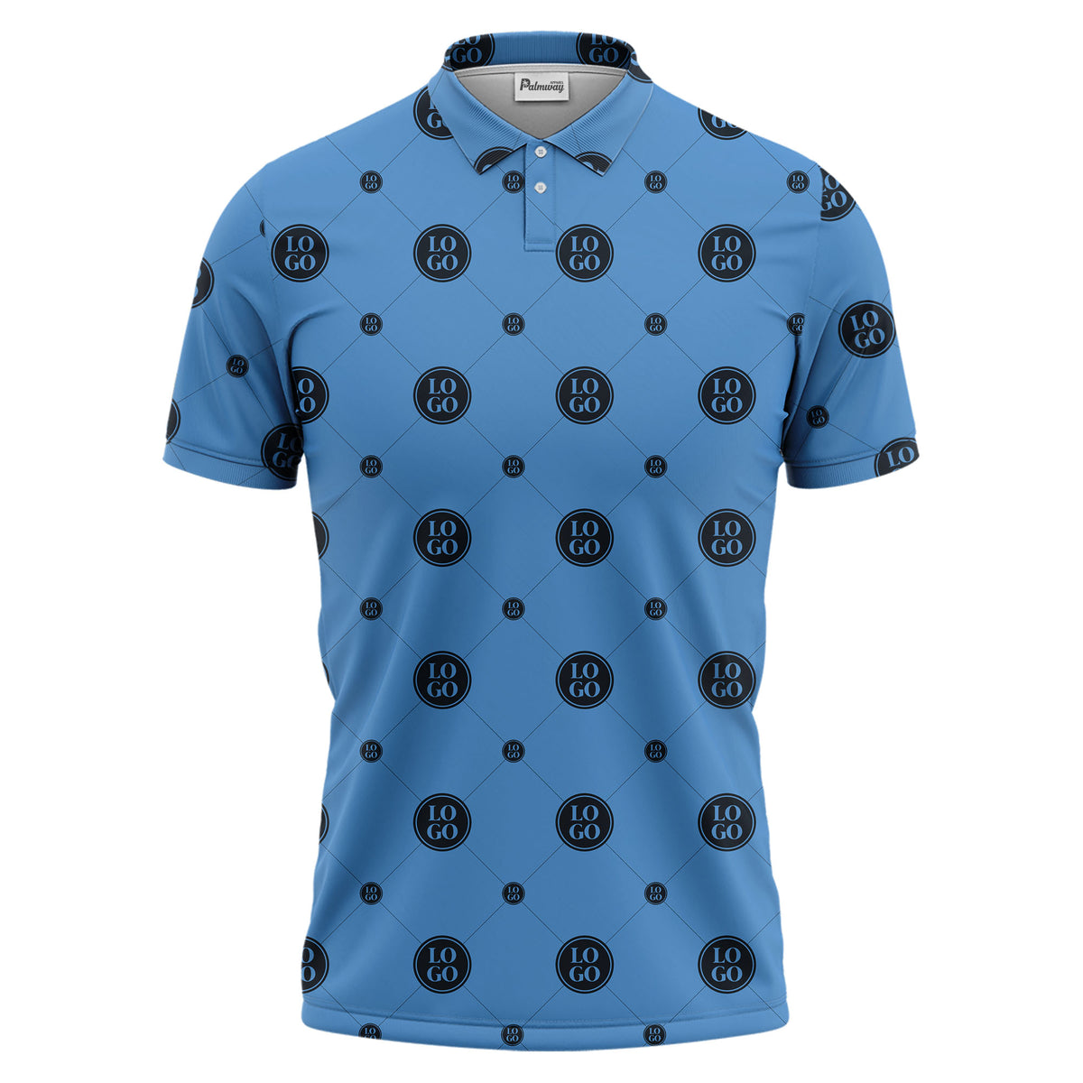 geometric logo repeating polo hawaiian shirt