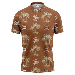 custom multi color tropical palm tree island clouds illustrated golf polo shirt for men