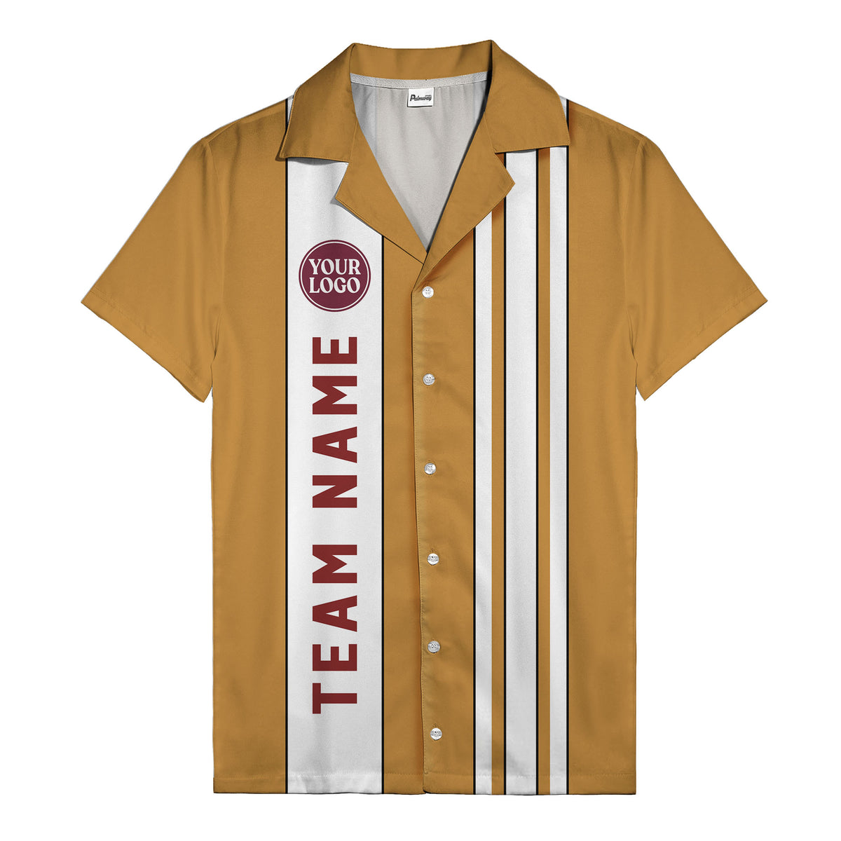 Custom Team Logo Striped Maroon Black White Hawaiian Shirt For Men