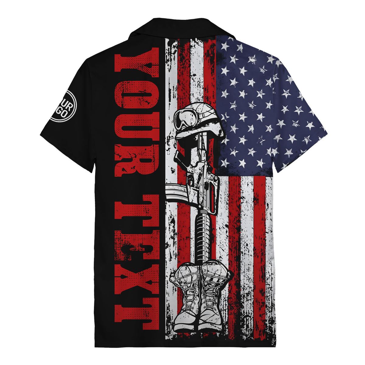 distressed american flag bald eagles & combat boots hawaiian shirt