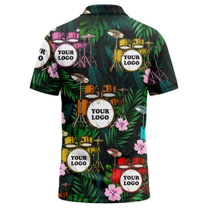 drum kit & hibiscus palm photoreal polo shirt for men