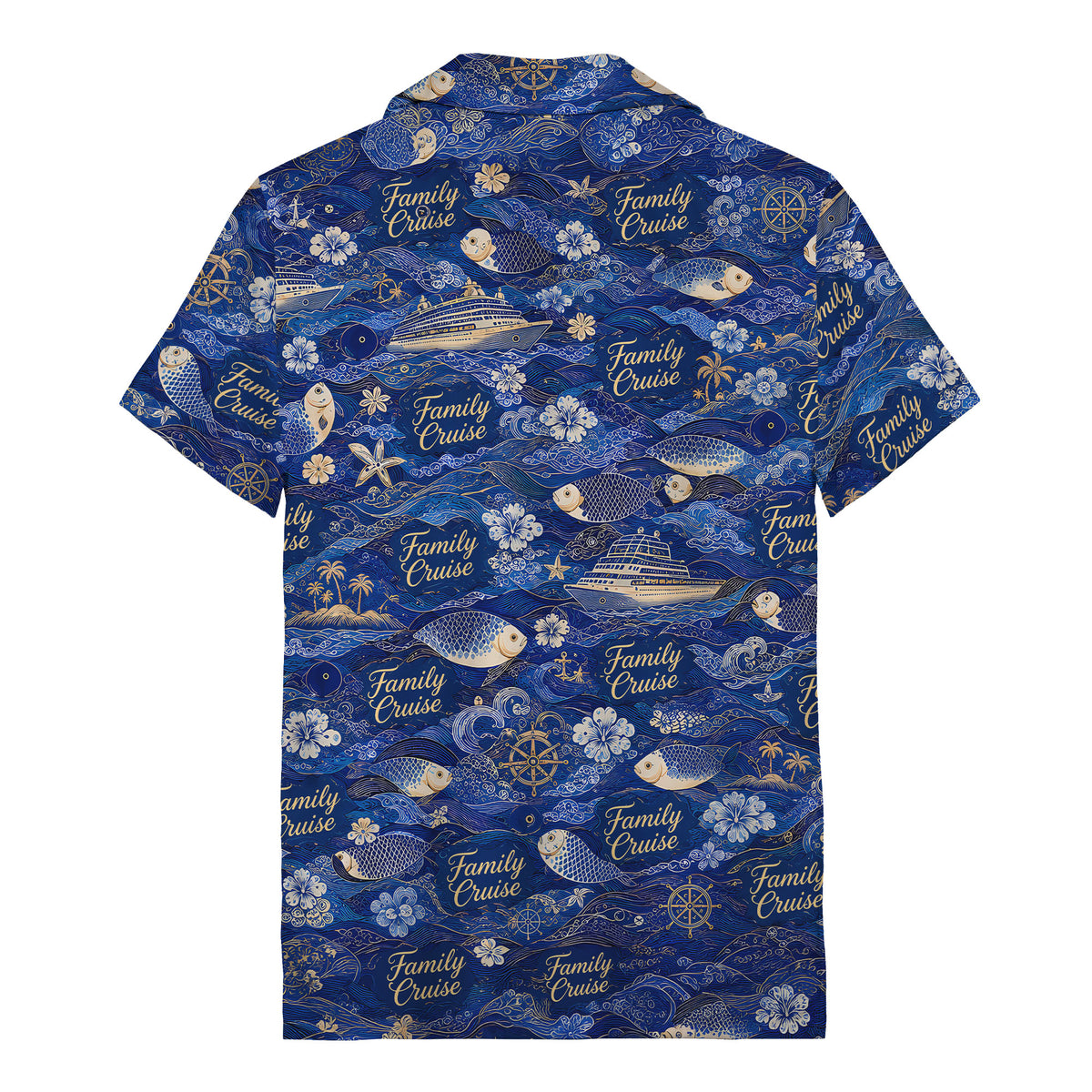 family cruise ships & leaping fish ocean waves hawaiian shirt