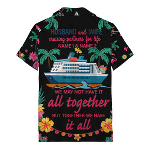 flamingo sailboat hibiscus palm watercolor hawaiian shirt