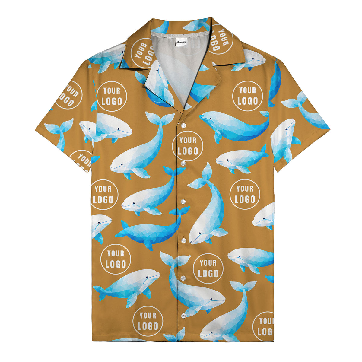 geometric beluga whales & custom logo circles hawaiian shirt for oceanic adventures