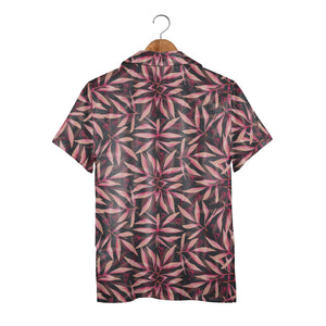 Glossy Hearts Hawaiian Shirt in Bright Pink and Red on Black Background