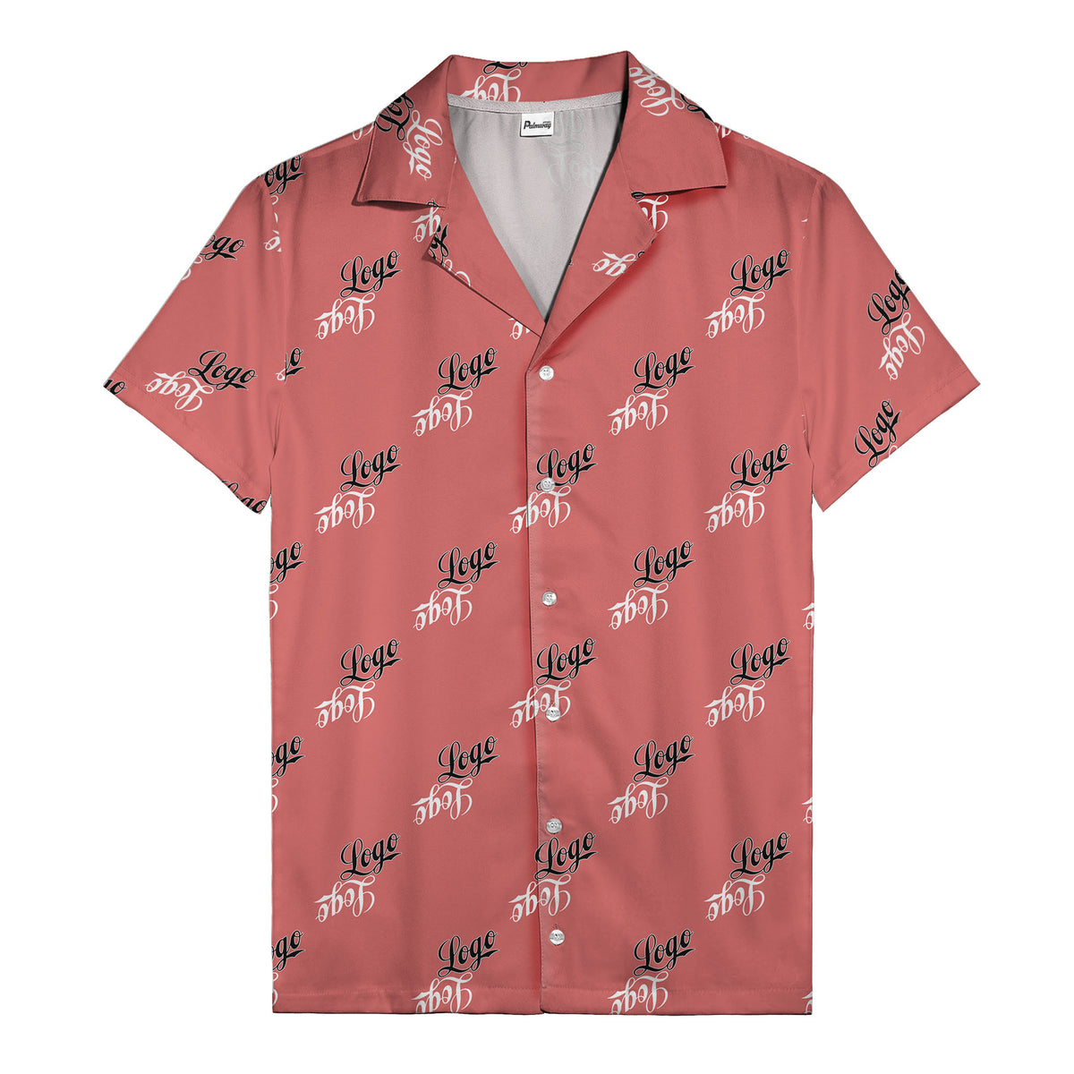 hand-drawn calligraphic script logo repeat black white hawaiian shirt for men