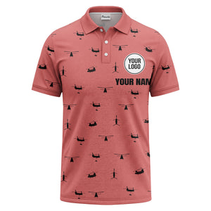 helicopter silhouette repeat pattern custom logo men's aviation polo shirt