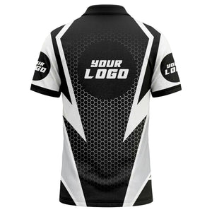 hexagonal grid geometric lines modern tech-inspired polo shirt