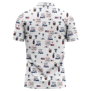 illustrated golf cart trophy flag polo shirt for men