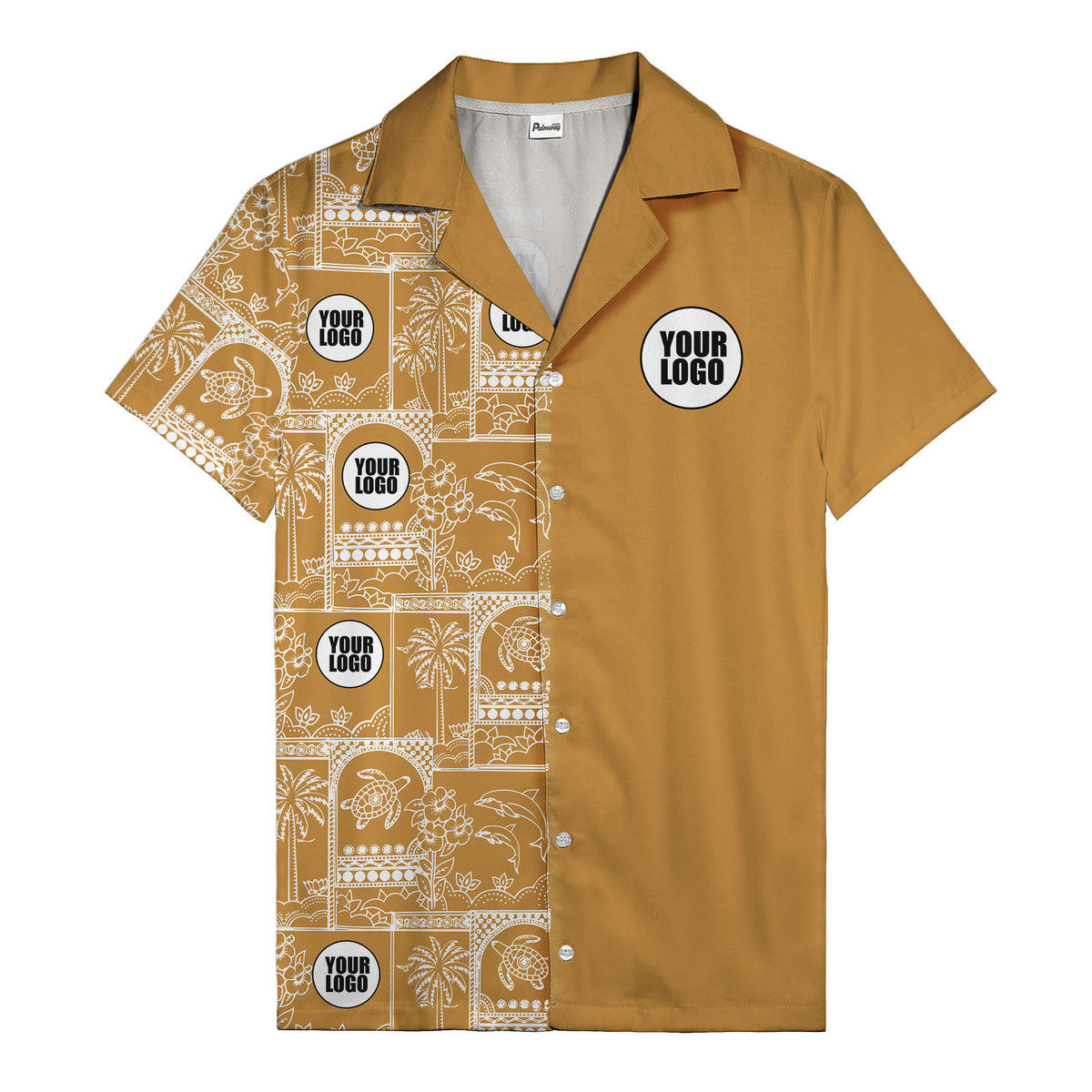 Illustrated Midnight Black Tropical Palm Tree Turtle Dolphin Hawaiian Shirt For Men