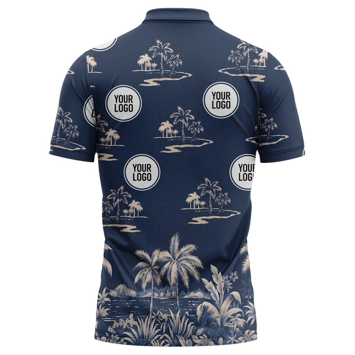 illustrated tropical palm tree island paradise polo shirt for beach vacations