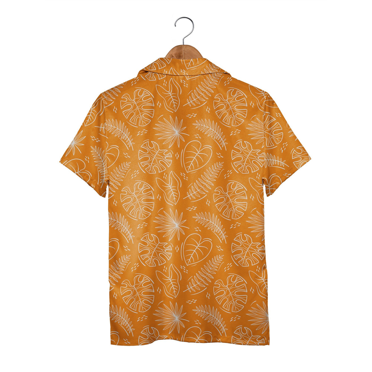 Minimalist Monstera Line Art Hawaiian Shirt in Vibrant Orange