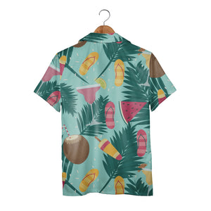 Mint Green Watercolor Coconut Face Hawaiian Shirt with Plumeria Flowers
