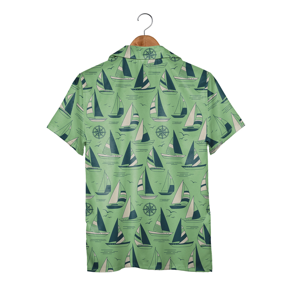 Mint Teal Sailboat & Compass Hawaiian Shirt – Nautical Ocean Sailing Print