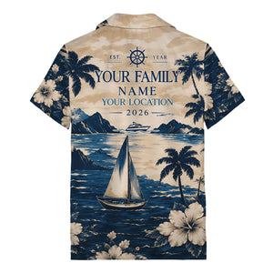 navy sailboat palm hibiscus hawaiian shirt for men