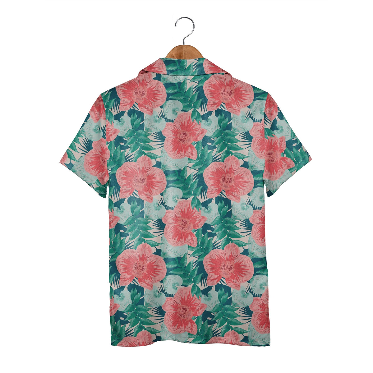 Pale Beige Cream Orchid Hawaiian Shirt with Elegant Palm and Monstera Leaves