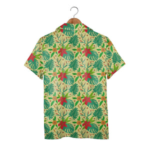 Pale Yellow Monstera Bird of Paradise Hawaiian Shirt with Philodendron Pattern