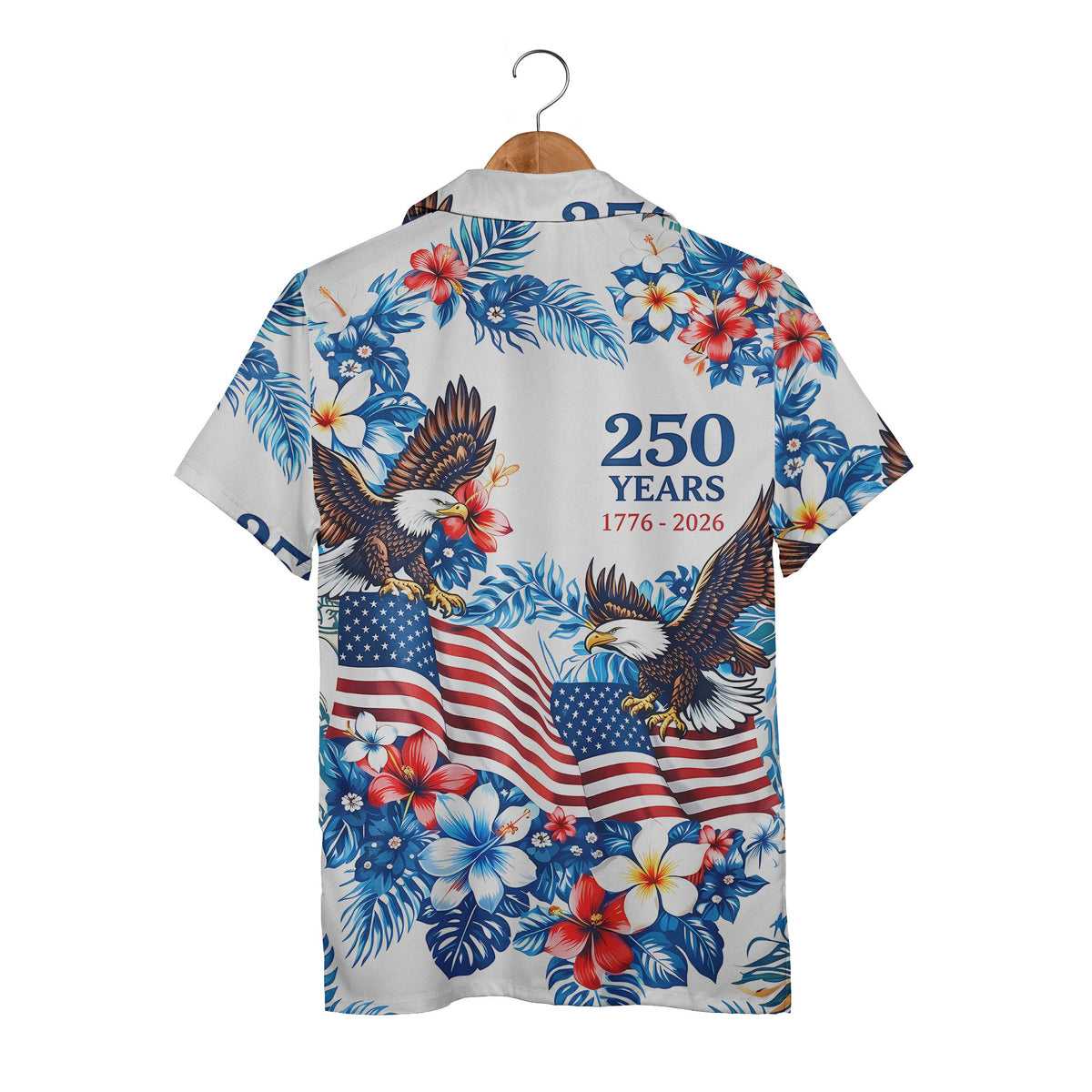 Patriotic Tropical Hawaiian Shirt - Eagle & Hibiscus Floral Print for 4th of July
