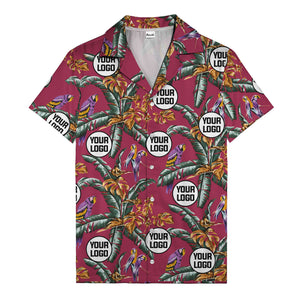 photorealistic parrots & palm leaves navy hawaiian shirt for men