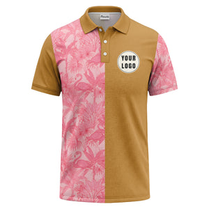 pink flamingo & tropical leaves patterned hawaiian shirt polo shirt
