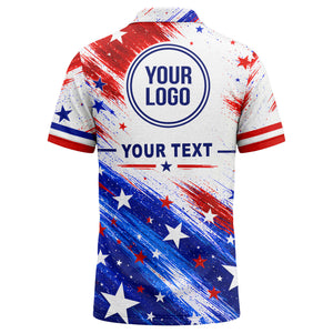 red white blue diagonal stars & stripes brushstroke polo shirt